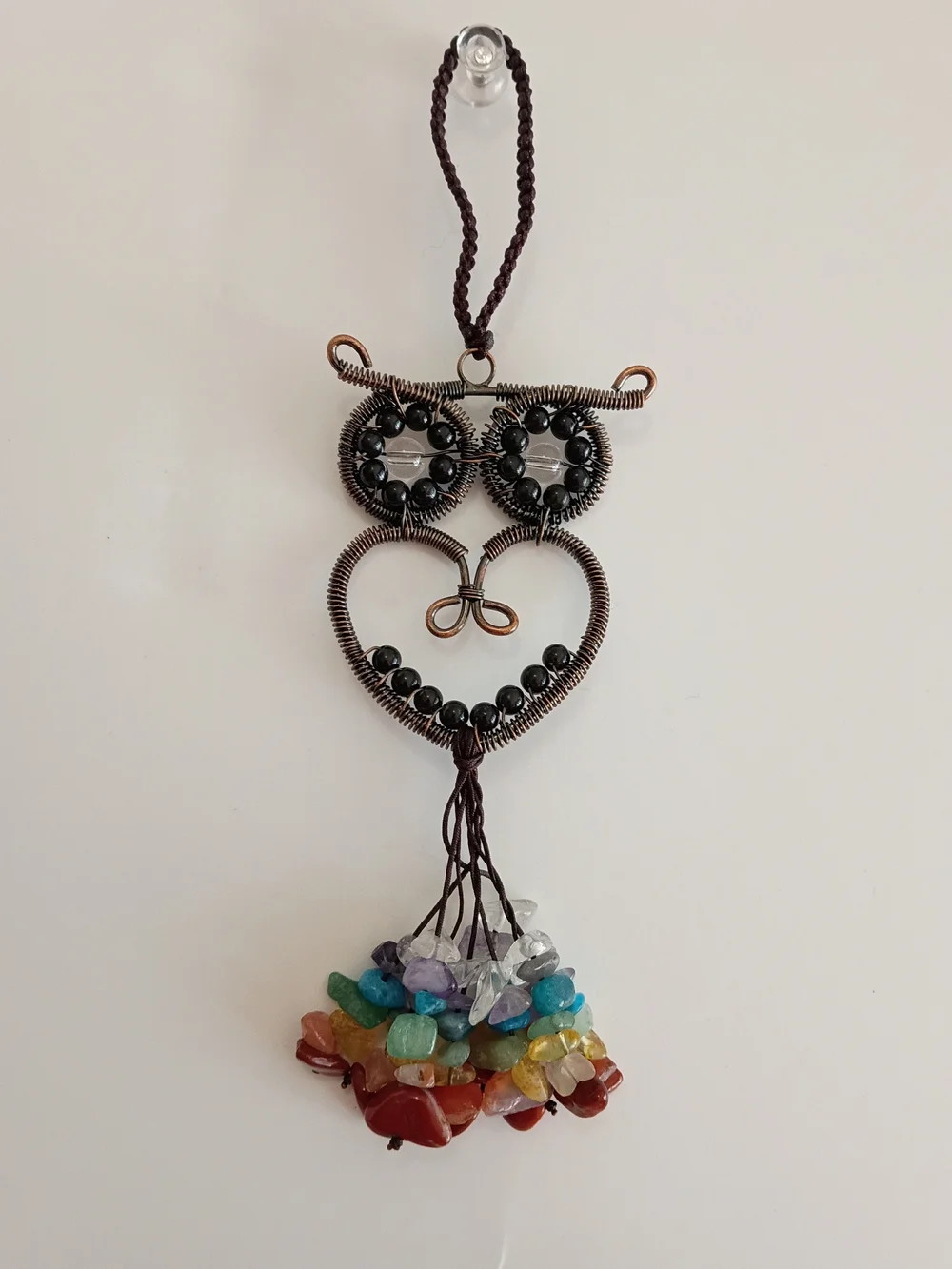 Handcrafted Multi-Color Beaded Heart & Owl Hanging Chakra Multi Gemstone
